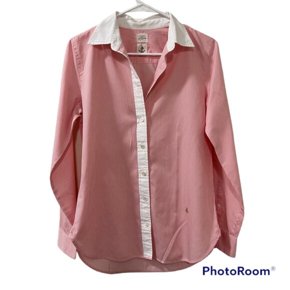 J. Crew Pink Striped 100% Pure Cotton Button Down Long Sleeve Shirt Size 0 - Picture 1 of 10